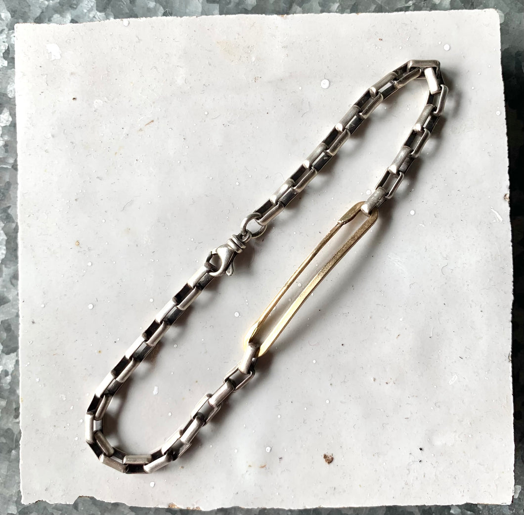 Edwardian Pin Belcher Chain Bracelet - Sterling silver/14k Gold